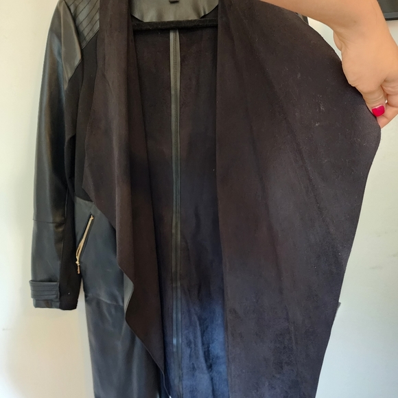 Black Faux Leather and Suade Cardigan Jacket/Coat - Picture 4 of 7